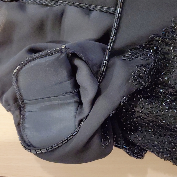 Vintage Beaded Silk Black Dress - Picture 8 of 9